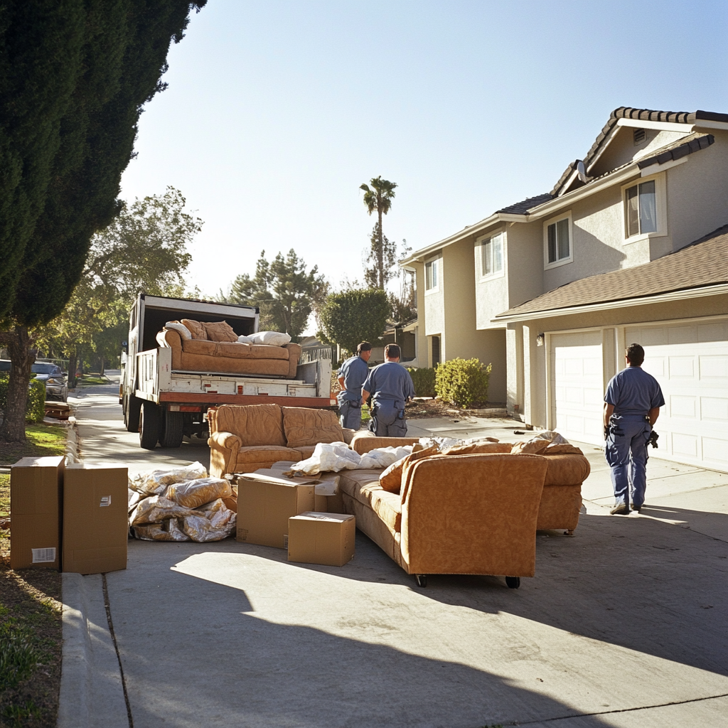 Junk removal crew loading furniture and trash in Guadalupe County, TX